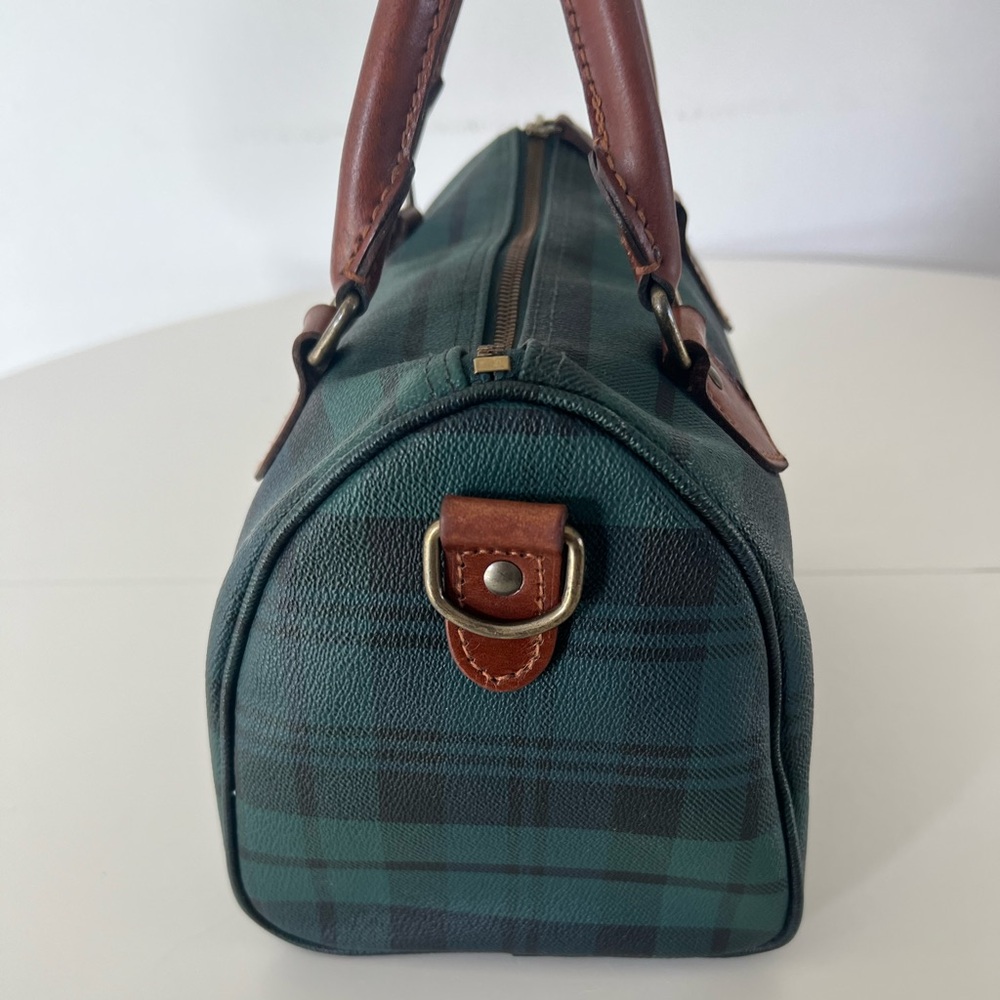 Polo Ralph Lauren Vintage Blackwatch Plaid Leather Boston Satchel Hand Bag - Picture 7 of 16